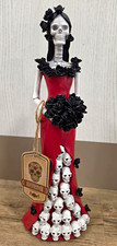 Day of the Dead Mexican Skeleton Lady Figurine Red Dress Black Roses picture