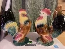 Pristine Vintage Royal Copley Rooster Hen Figurines Pair Mid Century Farmhouse picture