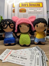 Bob’s Burgers Handmade Crochet Tina Gene Louise Set + Menus & Boyz 4 Now Props picture