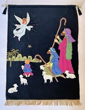 Vintage Edna Looney Nativity Shepherds Velvet Felt Xmas Wall Hanging Complete picture