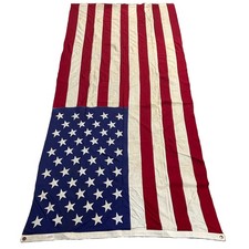 Vintage 1960s Valley Forge 50 Star USA Flag Cotton Bunting Sewn Stars 111x53 picture