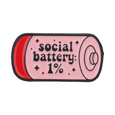 Social Battery 1% Enamel Pin Socially Exhausted Low Battery Metal Brooch picture