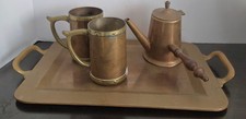 Vintage Mexican Copper Brass Coffee Chocolate Service Set Tray Pots Mugs Mexico picture