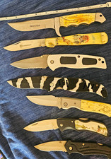 Mixed Lot of 7 Folding + 1 Fixed Blade Tactical Knives Liner Lock picture