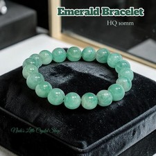 Emerald HQ Crystal Bracelet 10mm Round Beads Natural Gemstone Reiki Healing picture