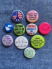 N.O.S. 60's ANTI-WAR VIETNAM PEACE PROTEST, 10 Pinback Button Boomer Collection picture
