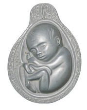 Tabron Pewter Womb Fetus Baby Uterus Paperweight Vtg 1960s Parke Davis picture