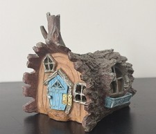 Painted Resin Log Garden Fairy House Collectible Village picture