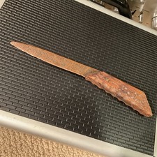 Antique Primitive Rustic Copper Hammered Wood Handled Letter Opener **SIGNED** picture