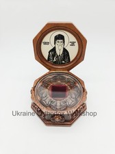 Reliquary Box Orthodox Carved Wooden with icon of Saint Arsenius of Paros 3.93