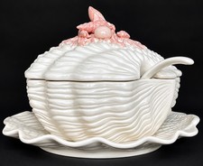 Vintage 1981 Fitz & Floyd Oceana Pink Coral Tureen Ladle Underplate Lid Japan picture