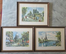 Set of 3 Original Raphael Paris Watercolors Eiffel Tower, Montmartre, Notre Dame picture