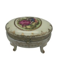Vintage Porcelain Arnart Lidded Trinket Box Courting Scene Hand Painted Gold picture