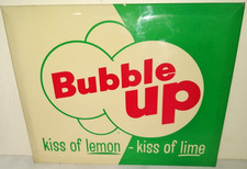 RARE 1950'S BUBBLE UP SODA POP ORIGINAL SIGN KISS OF LEMON KISS OF LIME UNUSED picture