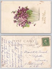Vintage Violets Birthday Wishes Postcard 1913 Posted Wapello Iowa German picture