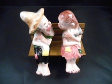 Vtg Kissing Couple Bench Sitters Hillbilly Salt & Pepper Shakers Boy Girl picture
