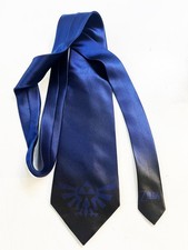 L@@K Legend of Zelda - Triforce Symbol Imprinted on A Deep Blue Satin  Neck Tie picture