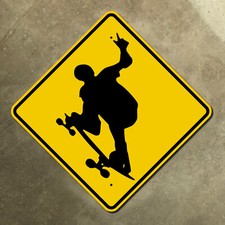 Skateboarder skate park warning marker road sign Wheeling West Virginia 12x12 picture