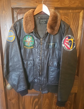 VINTAGE US NAVY FLIGHT w/Patches Flyers Brown Leather Jacket Sz 44 Brill Bros. picture