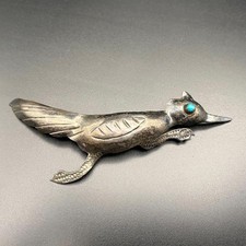 Vintage Alberto Contreras Roadrunner Bird Turquoise Sterling Silver Pin Brooch picture