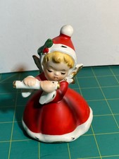Napco Vintage 1950s Christmas Angel Figurine Red Dress Santa Hat Japan picture