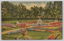 Sunken Garden Miami Beach FL Florida Linen Postcard 1940s Tichnor Bros picture