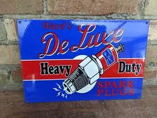 OLD VINTAGE WARD'S DE LUXE SPARK PLUGS PORCELAIN HEAVY METAL GAS STATION SIGN picture