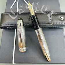 Montblanc Meisterstuck Fountain Pen 149 Solitaire Silver Barley + Pouch Gift Set picture